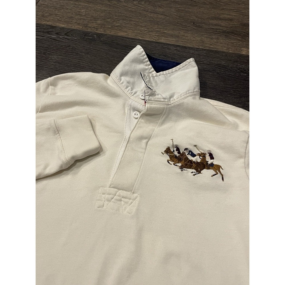 Men's Cream Rugby Shirt with Polo Player Embroidery